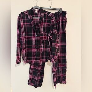 Victoria's Secret Plaid Flannel Pajama TALL SET in Pink + Black Plaid
